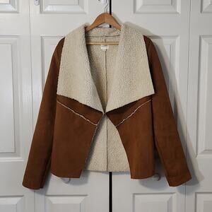 b-SHARP Womens Faux Suede Sherpa Coat/Jacket Size SM Open Front Western Cowgirl